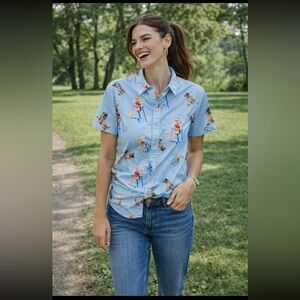 RSVLTS Light Blue Casual Button Down Shirt with Pug and Beach Print